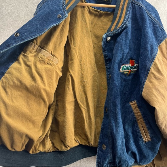 Vintage Dunbrooke Gatorade Varsity Denim Tan Bomber Jacket Mens Large Y2K - Picture 2 of 9